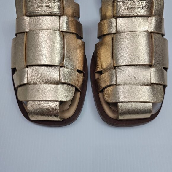 Sam Edelman Dina Fisherman Mule Womens 7.5 Metallic Gold Leather Slide Sandal - Picture 5 of 13
